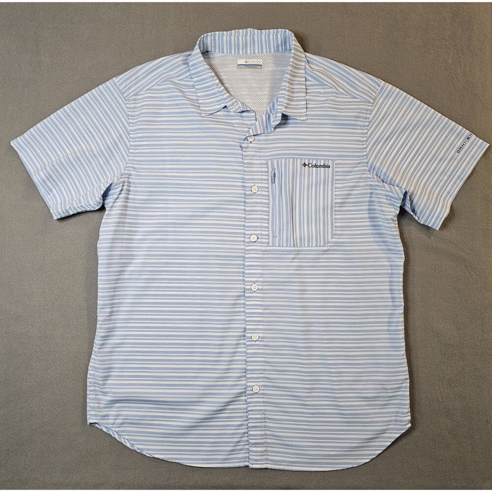 Columbia Men's Omni UPF 50 Outdoor Short Sleeve Shirt Large Blue & White